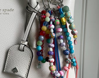 Beaded Bag Charm: Gemstone, Vintage Glass & Pewter Accessory