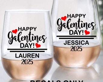 Galentine's Day Wine Glass Decals | Personalized Name Vinyl Stickers | DIY Girls Night In Party Favors | Custom Heart Decal for Tumblers