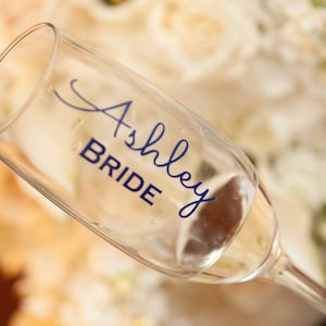 Personalized Bridal Party Champagne Glass Decals, Custom Wedding Party Champagne Glasses. Glasses NOT Included