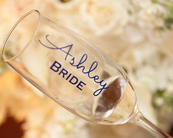 Personalized Bridal Party Champagne Glass Decals, Custom Wedding Party Champagne Glasses. Glasses NOT Included