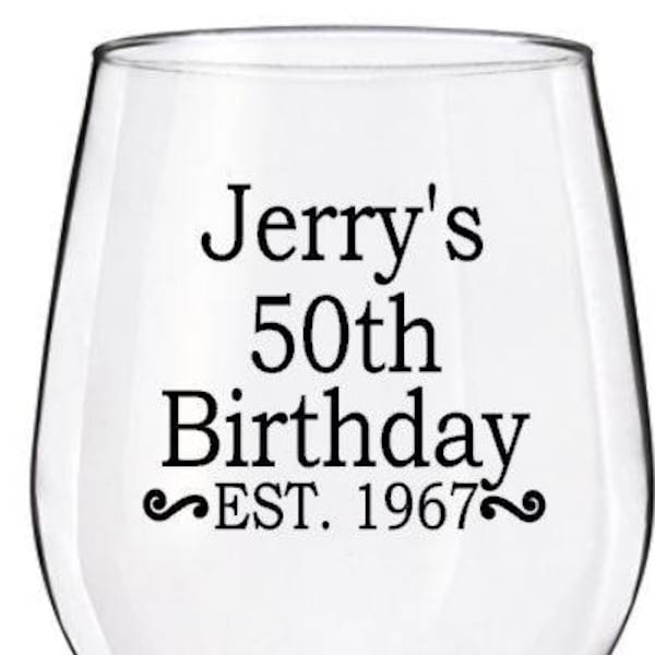 Personalized Birthday Wine Glass Decals, Custom Established Date Cup Decals, Cups NOT Included