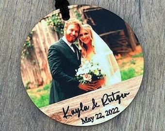 Custom Photo Ornament, Wedding Keepsake Personalized Bride and Groom Christmas Ornament, Our First Married Christmas Ornament