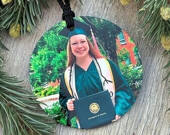 Graduation Photo Ornament, Custom Grad Gift, Graduation Ornament, Double Sided Christmas ornament 3 Inch Round