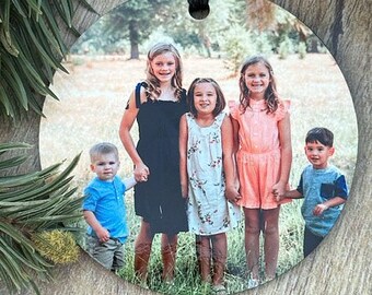 Double Sided Custom Wood Photo Christmas Ornament, Sibling Photo Ornament, Brother Sister Keepsake Ornament, 3 Inch Round