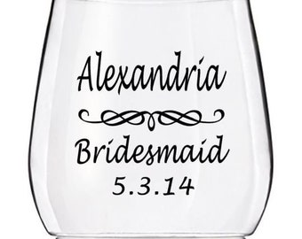 SINGLE DIY Wedding Bride and Bridesmaid Wine Glasses Vinyl Decals diy Glasses NOT Included.