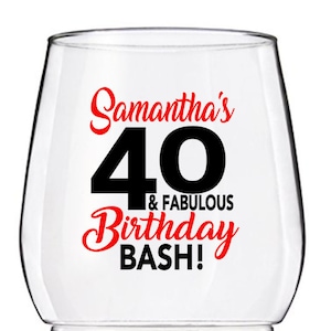 40 & Fabulous Birthday Wine Glass Decals, 40th Birthday Wine Cup Decals, Cups NOT Included