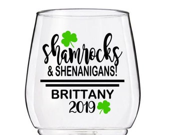 Personalized St. Patrick's Day Wine Glass Decal, Novelty Decal, Shamrock Decal,  Glasses NOT Included