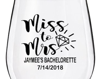 Bachelorette Party Wine Glass Decals, Miss to Mrs Wedding Wine Glass Decals, Personalized Bachelorette Decals, GLASSES NOT INCLUDED