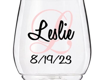 Personalized Wine Glass Decal, Monogram With Name And Date, Bridal Party Wine Glass Decals, Glasses NOT Included