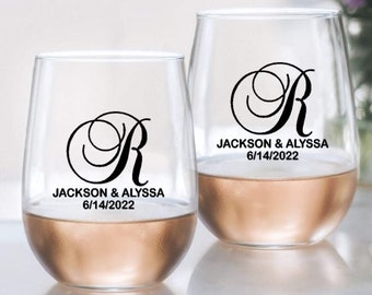 Personalized Monogram Wedding Wine Glass Decals, Custom Wedding Wine Glasses