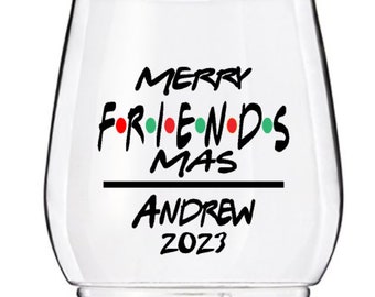 Personalized Friends Merry Friendsmas Wine Glass Decals, Friends Wine Glass Decal, Friends Christmas Wine Glass Decal, Glasses NOT Included