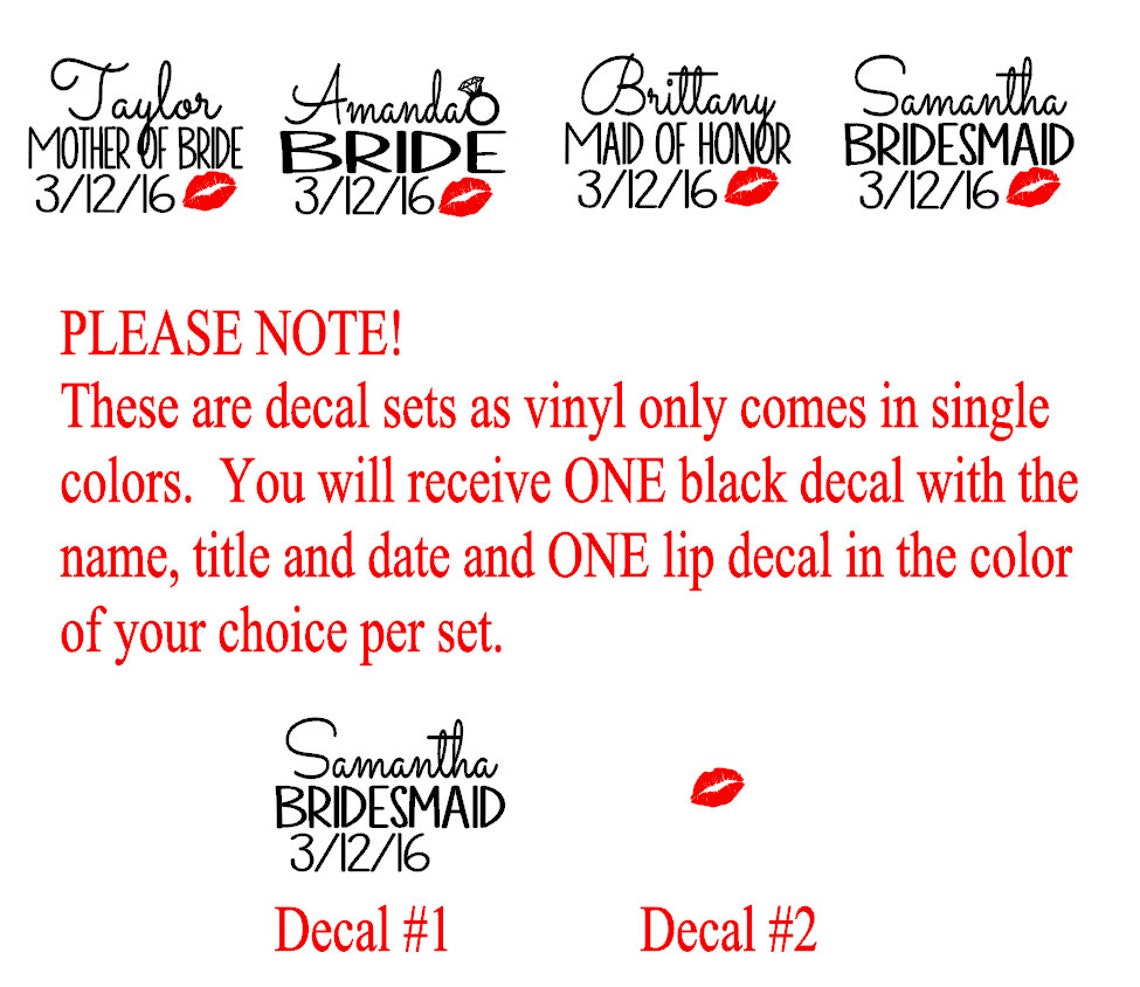 Personalized Bridal Party Wine Glass Decals with Lips Custom Etsy