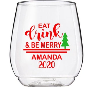 Personalized Eat Drink and Be Merry Christmas Wine Glass Decals, Custom Tumbler Decals, Glasses NOT Included
