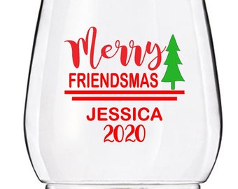 Personalized Friendsmas Christmas Wine Glass Decals, Merry Friendsmas Custom Tumbler Decals, Glasses NOT Included