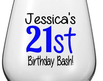 21st Birthday Bash Wine Glass Decal, Custom 21st Birthday Tumbler Decal