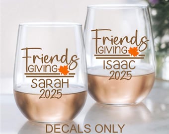 Personalized Friendsgiving Wine Glass Decals, Thanksgiving Decor
