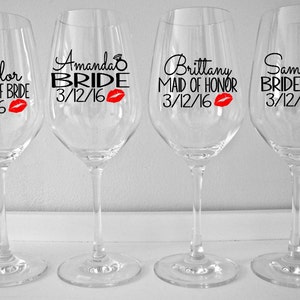 Personalized Bridal Party Wine Glass Decals with Lips, Custom Wedding Party Wine Glass Decals with Title and Date. Glasses NOT Included