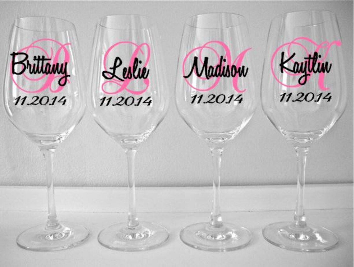 Personalized Wine Glass Decal Monogram With Name And Date Etsy