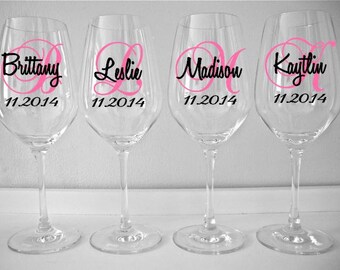 Personalized Wine Glass Decal, Monogram With Name And Date, Bridal Party Wine Glass Decals, Glasses NOT Included