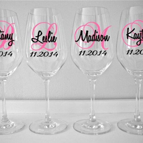 Wedding Wine Glasses Decal Monogram With Name Title and Date Etsy