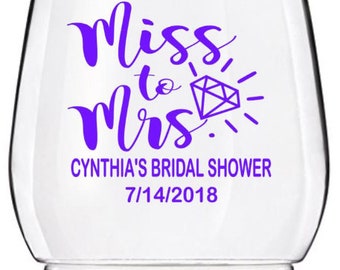 Bridal Shower Party Wine Glass Decals, Miss to Mrs Wedding Wine Glass Decals, Personalized Bridal Shower Decals, GLASSES NOT INCLUDED