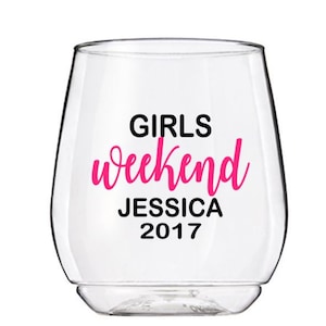 PLASTIC Personalized Stemless Wine Cup, Girls Weekend Party Cups, Personalized Party Cups, Bachelorette Party Cups