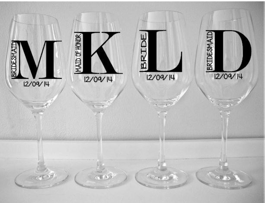SINGLE DIY Wine Glass Decal Monogram With Title and Date, Wedding Party