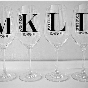 SINGLE DIY Wine Glass Decal Monogram with Title and Date, Wedding Party Favor, Vinyl Decal, Wedding Party Glass Decals, Glasses NOT included