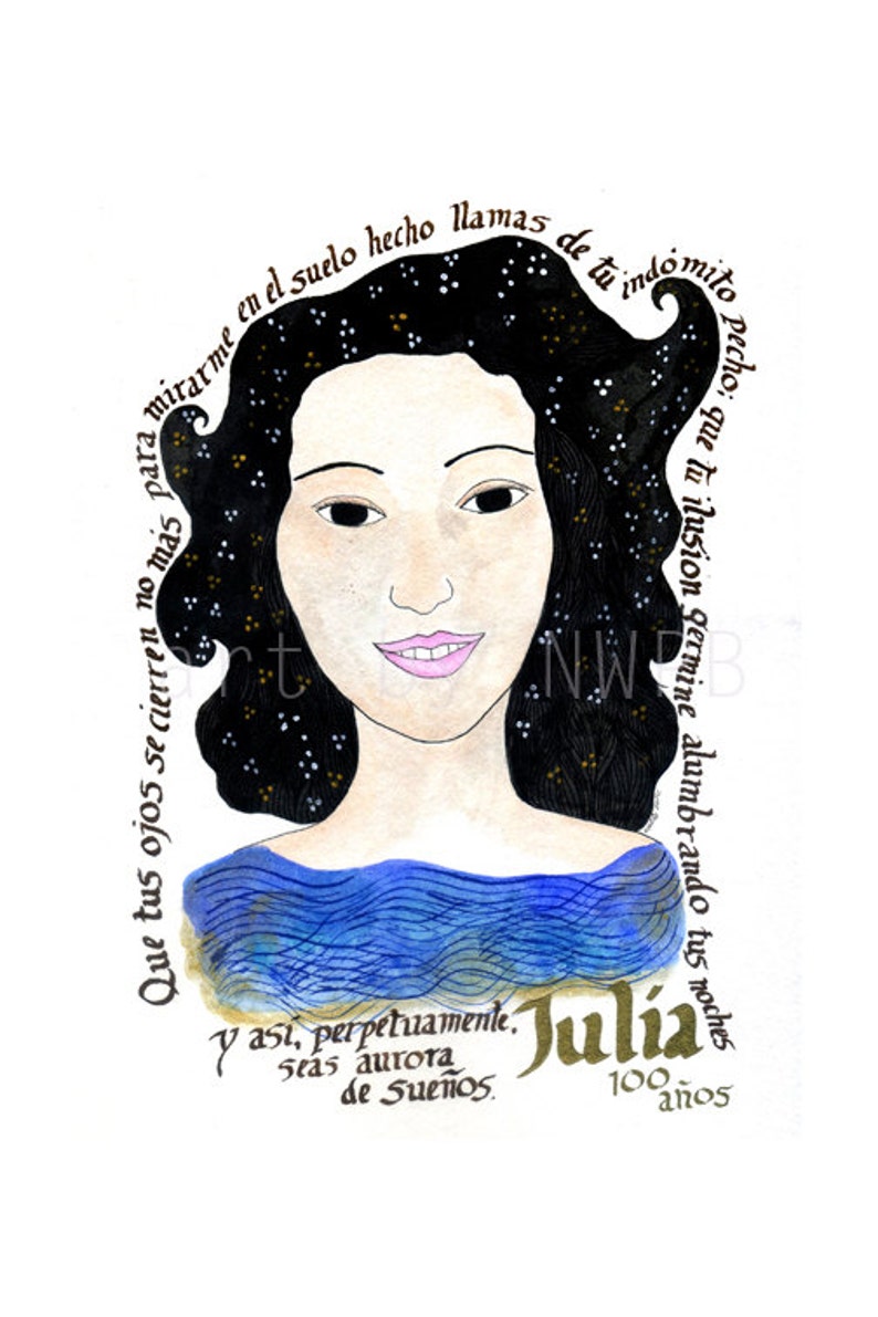 Julia de Burgos Illustration print. Art print. Small wall art. | Etsy