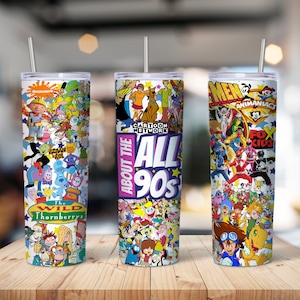 90er Jahre Cartoon TV Sendungen 20 oz 20 Unzen Sublimation Collage Tumbler Wrap Designs Wasserflasche sofortiger digitaler Download Ich liebe die 90er Jahre PNG SVG