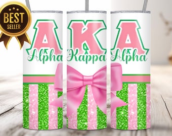AKA Sorority Gifts Pink  Green Glitter Tumbler Sublimation Wrap Design png svg Personalized Custom Alpha Kappa Alpha Sorority Crossing Gifts