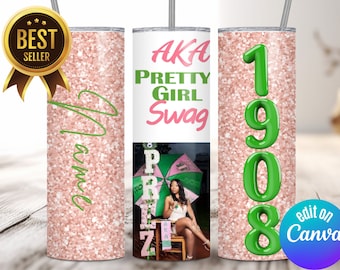 Personalized AKA Sorority Glitter Tumbler Wrap png svg - Alpha Kappa Alpha Gifts - Custom AKA Sublimation Design - Canva Digital Download