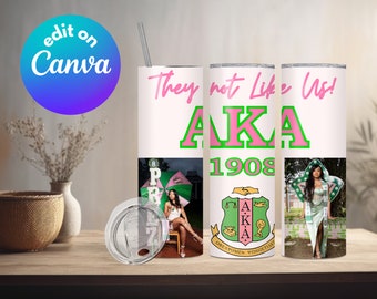 AKA Sorority Gifts Pink Green Glitter Tumbler Sublimation Wrap Design png svg Personalized Custom Alpha Kappa Alpha Sorority Crossing Gifts
