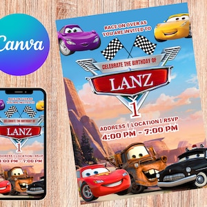 Bearbeitbar Hot Cars Geburtstagsfeier-Einladung | Räder Geburtstagseinladung | Rennauto-Einladung | Canva DIGITAL bearbeitbare druckbare einladen