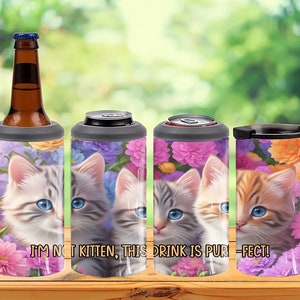 4 in 1 Can Bottle Cooler Funny Cute Cat Kitten Sublimation Tumbler Wrap Camping Picnic Barbeque Tailgate Gifts PNG SVG Instant Download