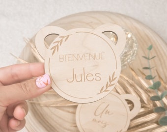 Lot cartes étapes bois ours / ourson personnalisée prenom naissance