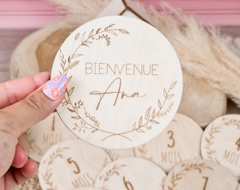 Lot cartes étapes bois feuillage - fleurs personnalisée prenom naissance