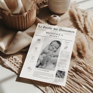 Gazette de Naissance Personnalisée – Un Souvenir Unique des Premiers Jours de Bébé