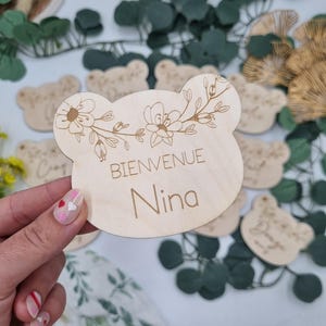 Lot cartes étapes bois ours / ourson Fleurs / Fleuri personnalisée prenom naissance