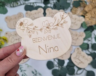 Lot cartes étapes bois ours / ourson Fleurs / Fleuri personnalisée prenom naissance