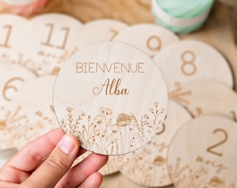 Lot cartes étapes bois fleurs personnalisée prenom naissance