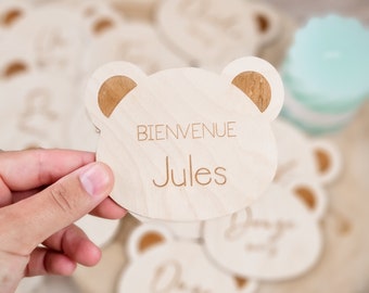 Lot cartes étapes bois ours / ourson personnalisée prenom naissance