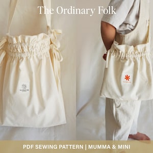 EASY PDF tote bag sewing pattern womens drawstring shoulder bag kids cross body bag gathered ruffle bag sewing pattern shopper bag gift mum