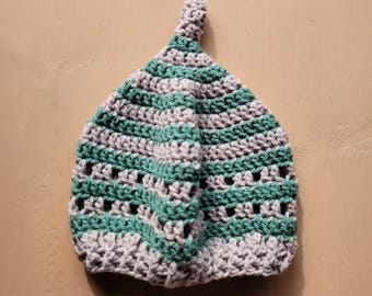 Pointed Pixie Hat - Crochet Gnome Beret - Cottagecore Handmade - Striped - Inkcap No.506