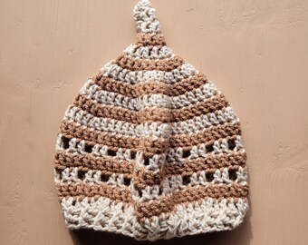 Pointed Pixie Hat - Crochet Gnome Beret - Cottagecore Handmade - Striped - Inkcap No.505
