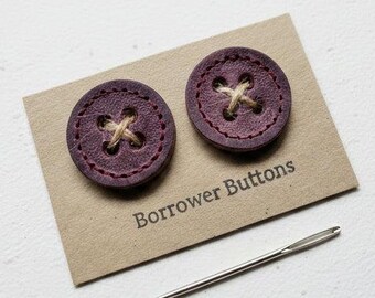 Large Handmade Leather Buttons – Knitting Buttons – Knitter Gift – Set of 2 - Plum