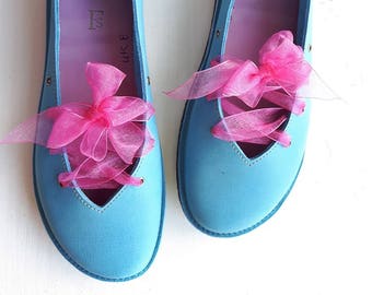 UK 8, Handmade Ladies Shoes, Fairytale barefoot comfort, CLARA #3320 blue skies