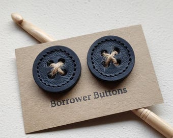 Large Handmade Leather Buttons – Knitting Buttons – Knitter Gift – Set of 2 - Black