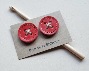 Large Handmade Leather Buttons – Knitting Buttons – Knitter Gift – Set of 2 - Scarlet Red
