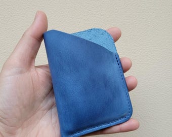 Card wallet - Fairycore Woodland leather card case - Nettle in Cobalt blue